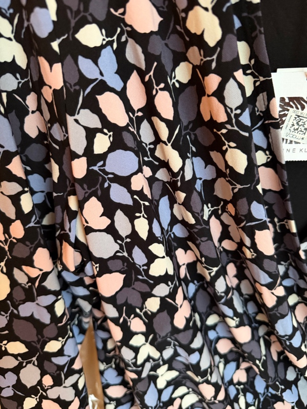 Anne Klein Black Floral Wrap Blouse with Pink, Blue and Cream Accents - Picture 4 of 5